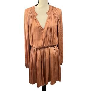 Current Air Anthropologie NEW Women's Rust Dress Sz S Midi Pleated Satin Lined